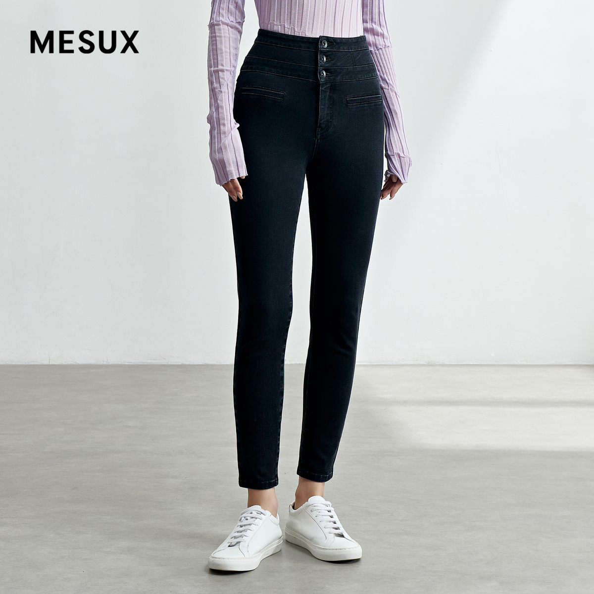 MESUX米岫秋季新品百搭休闲高腰修身牛仔裤子女长裤MLFUR407
