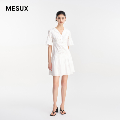 MESUX米岫夏季女装高支棉法式连衣裙女显瘦高腰裙MLMUO419