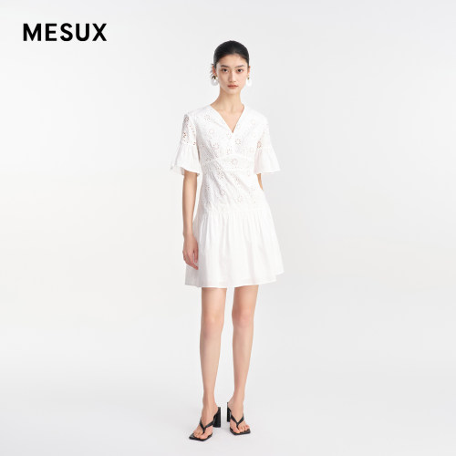 MESUX米岫夏季女装高支棉法式连衣裙女显瘦高腰裙MLMUO419
