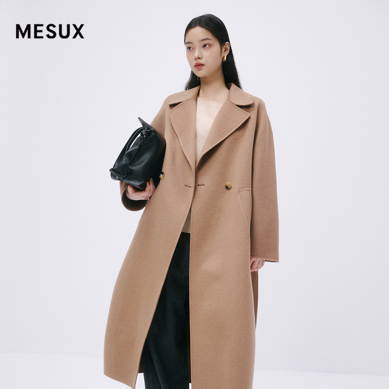 MESUX米岫100%绵羊毛中长款直身翻领毛呢大衣外套女MMWUI310