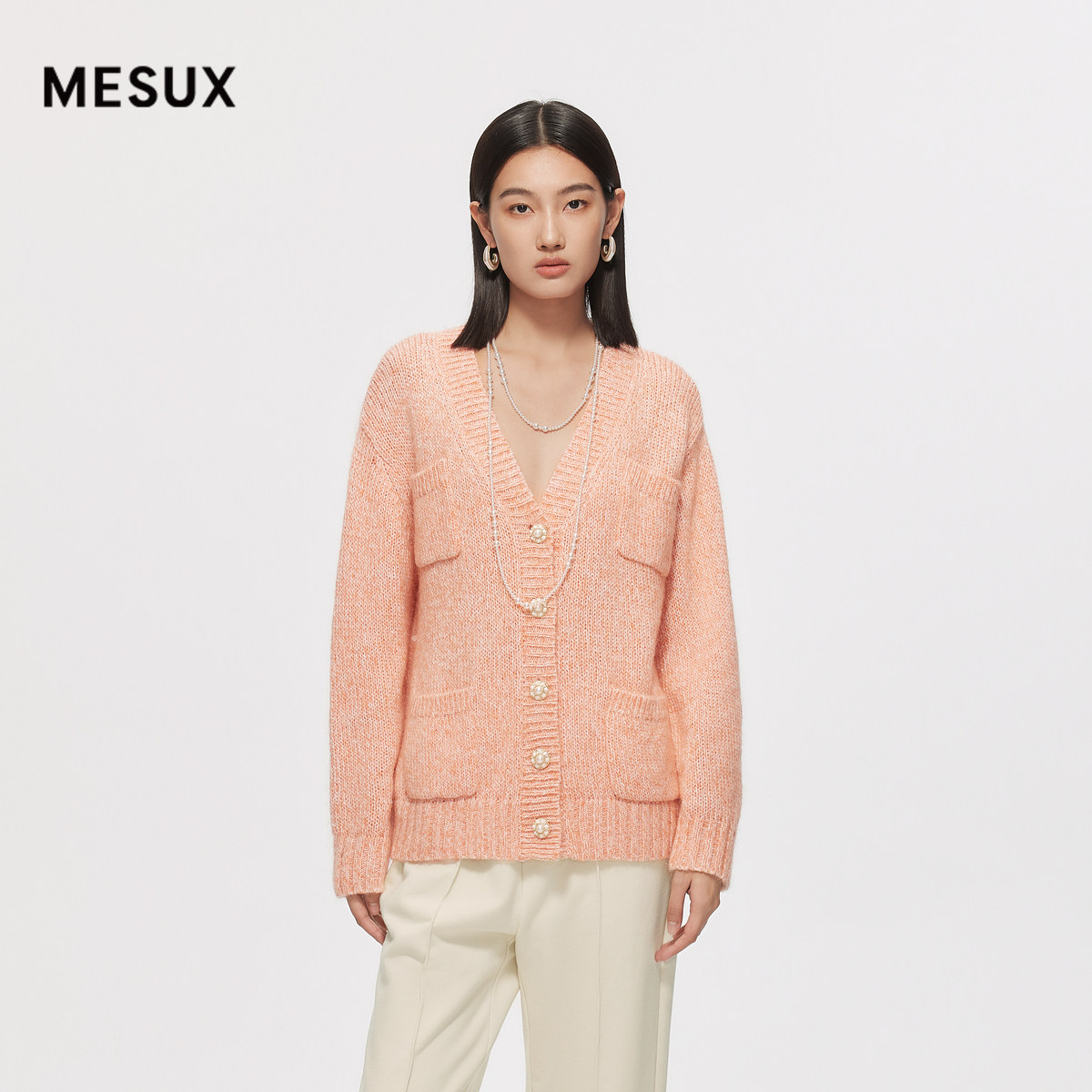 MESUX米岫新品时尚设计橙黄花纱毛织开衫女MMSUE503,女装/女士精品,毛针织衫,淘宝优惠券,粉丝福利购,淘宝优惠卷