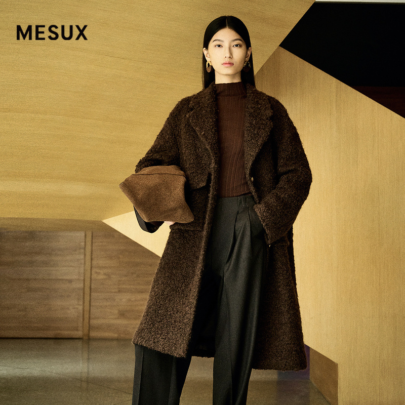 MESUX米岫绵羊毛宽肩长款毛呢大衣外套极简风外套女MMWUI309