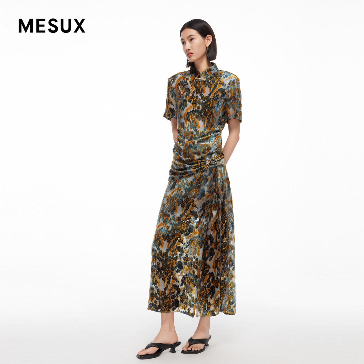 MESUX米岫新品女装高定新中式丝绒烧花上衣MMMUD325