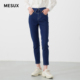 MESUX米岫微弹高腰翻边V形剪裁小脚长裤 女MKSUR404 复古牛仔裤