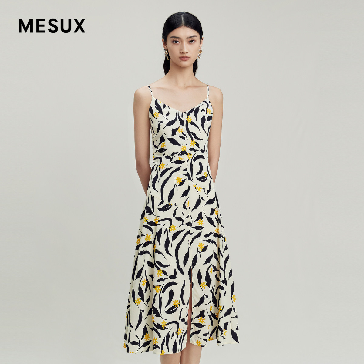 MESUX米岫夏季女装开叉花卉印花吊带裙女MLMUO207