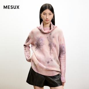 MESUX米岫绵羊毛含牦牛绒宽松落肩高领抽象印花毛衣MMWUE423