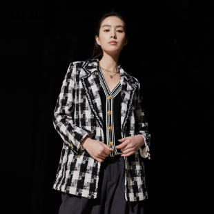 外套女上衣MKSUF308 粗花呢格纹西装 MESUX米岫 英国进口面料