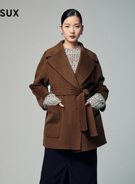 MESUX米岫冬季新品驼绒澳茧型廓形大翻领口袋大衣MKWUI212