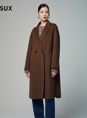 MESUX米岫冬季新品驼绒澳毛双面呢翻领西装领长大衣MKWUI330