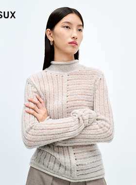 MESUX米岫100%山羊绒条纹肌理毛针织衫高领打底毛衣MMWUE405