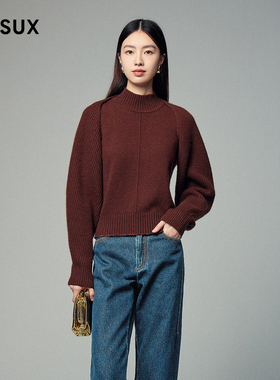 MESUX米岫冬季新品背心两件式截短式披肩灯笼袖毛衫MKWUE403