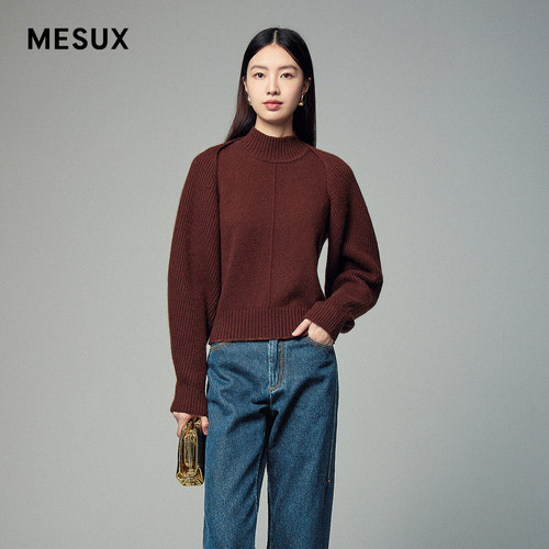 MESUX米岫冬季新品背心两件式截短式披肩灯笼袖毛衫MKWUE403