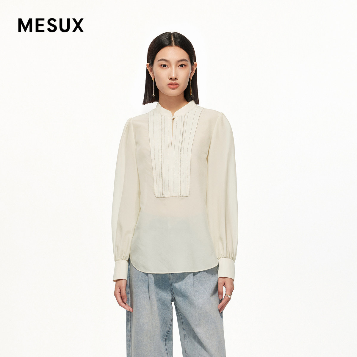 MESUX米岫新款女装复古宫廷泡泡袖通透长袖上衣MMSUD506