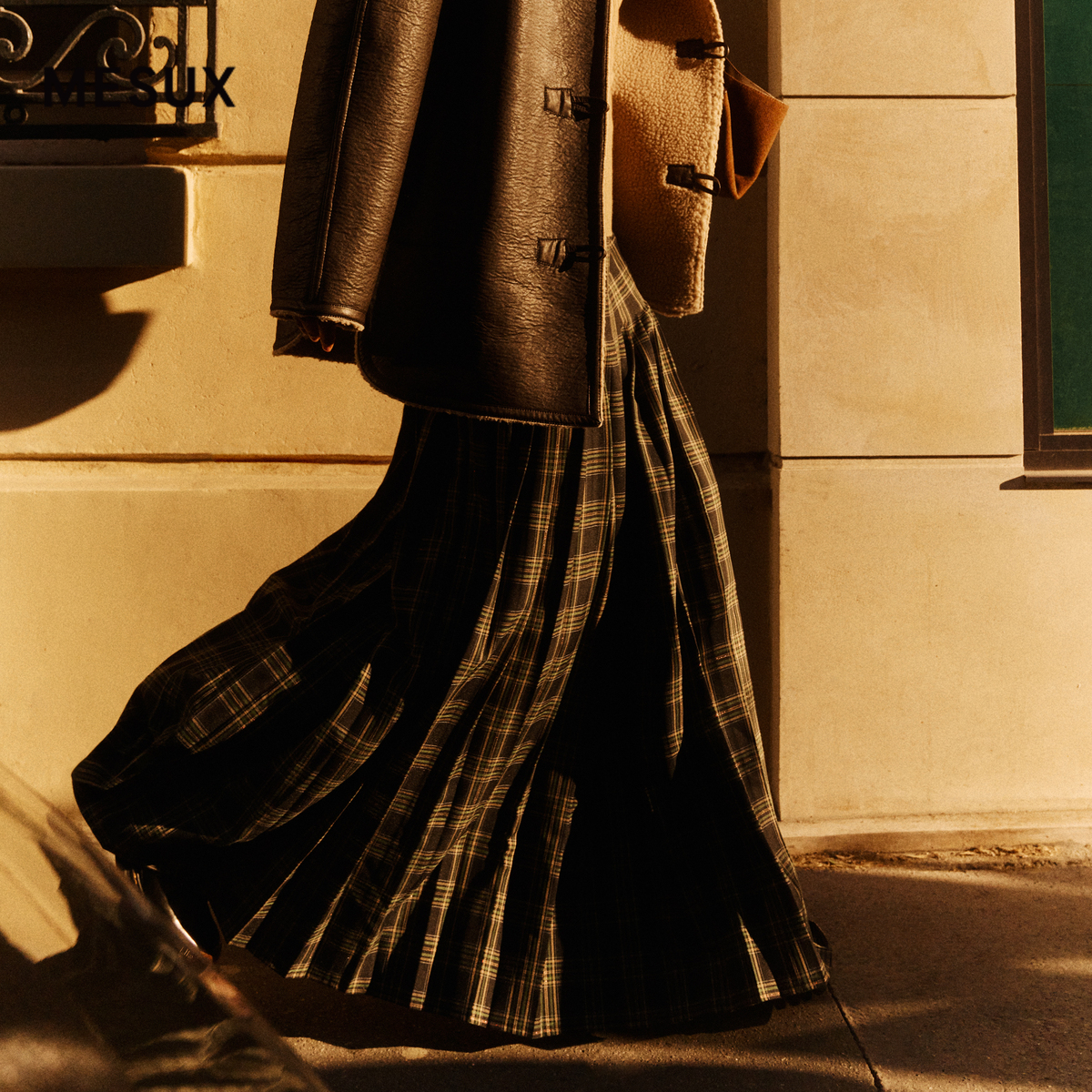 MESUX米岫新品复古格子长款半身裙百褶伞裙MMWUS408