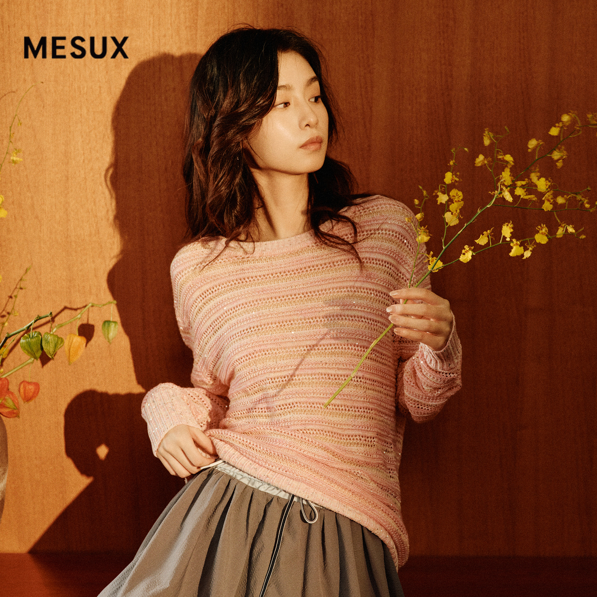 MESUX米岫新品女装甜美微透视亮片套头晕染针织衫MMFUE408