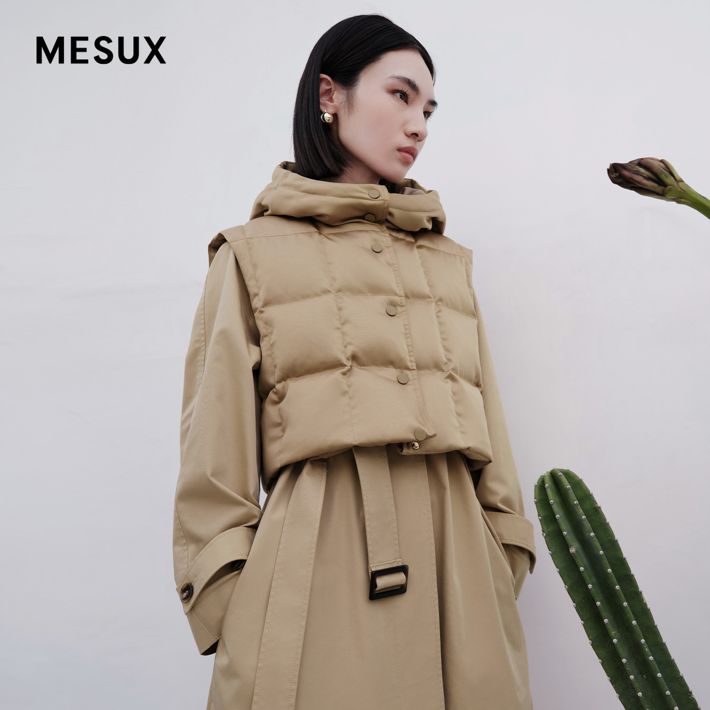 MESUX米岫冬季设计帽领收腰两件式风衣羽绒（两件套）MKWUL402