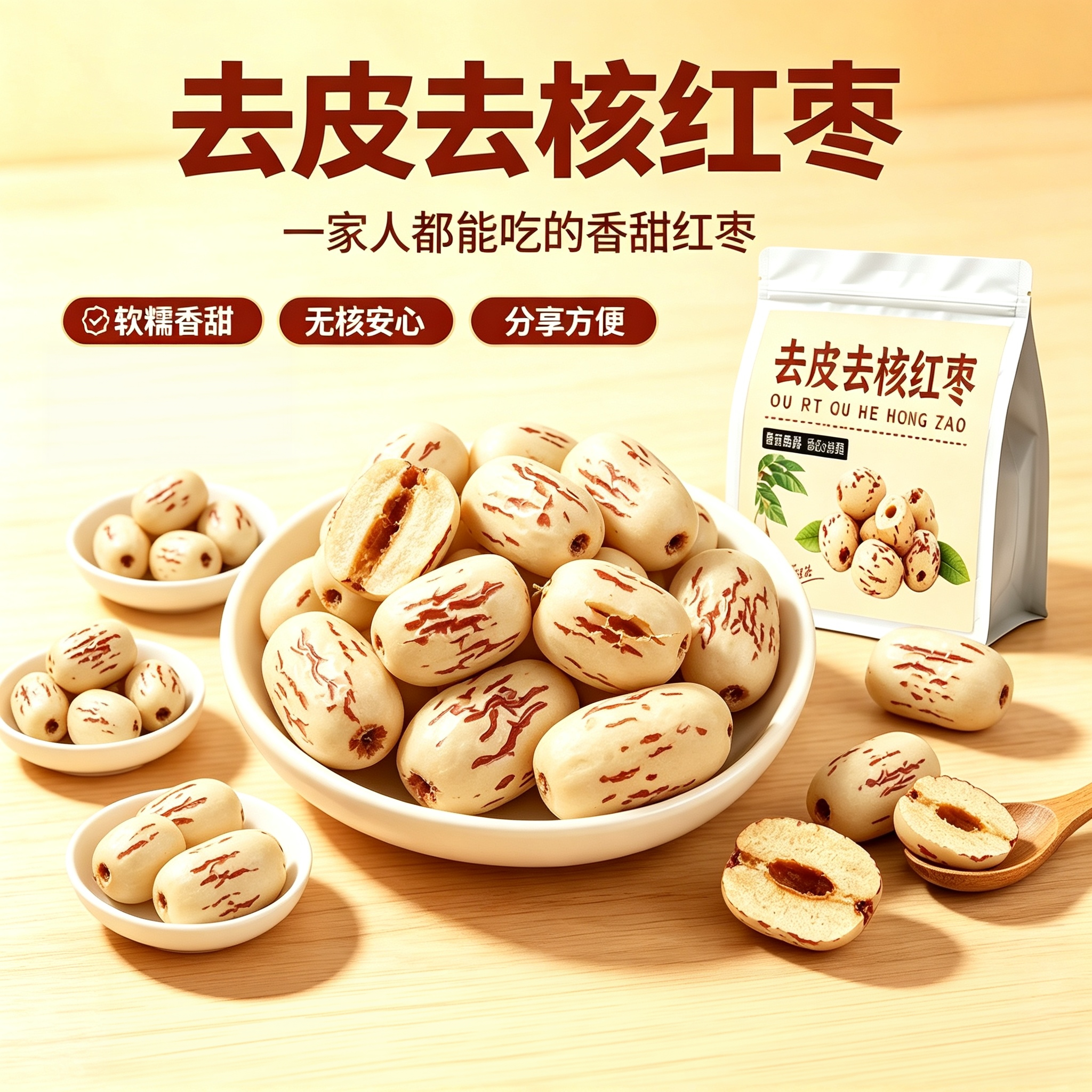 去皮去核红枣袋软糯香甜无核零食去核枣香甜红枣休闲食品枣类制品