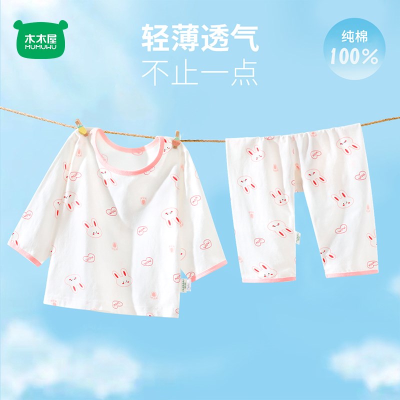木木屋女童睡衣2024新款夏装纯棉长袖儿童夏季家居衣服小女孩套装