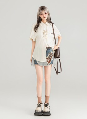 提花! 设计感绑带白色长袖衬衫女24秋季新款法式肌理感显瘦上衣