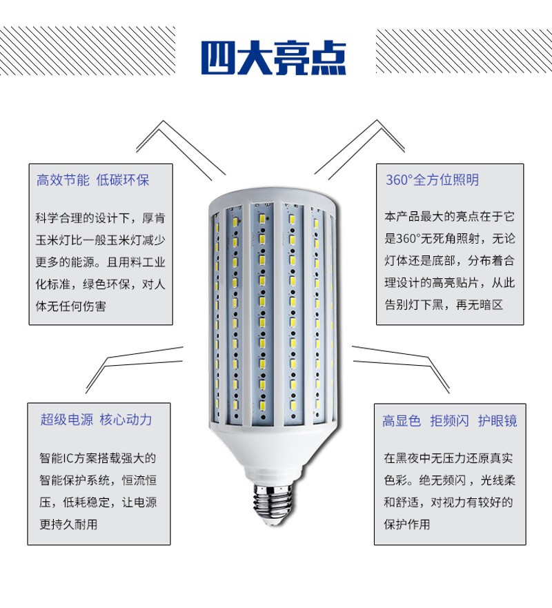 乐胜超亮大功率60W80W100W120W摄影工厂交通照明E27E40LED玉米灯