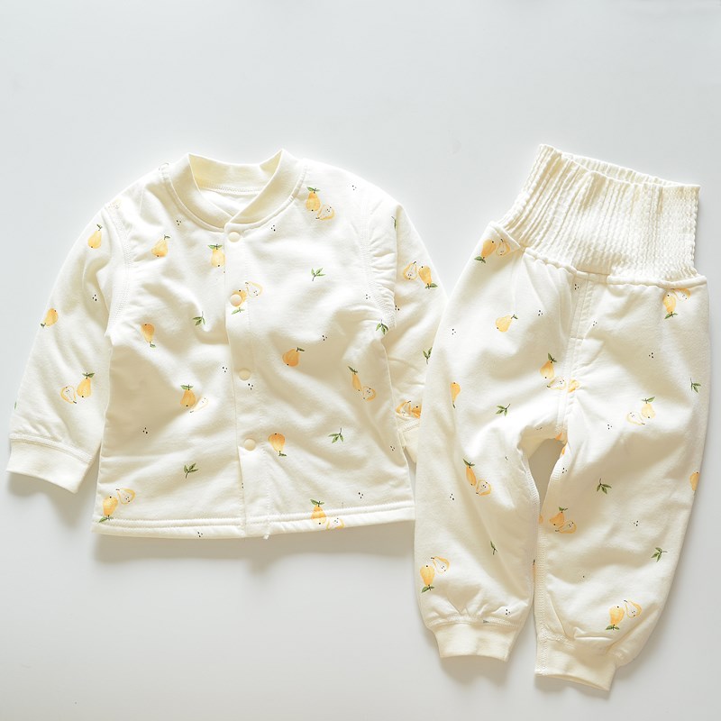 婴儿夹棉套装男女宝宝纯棉长袖开衫护肚裤子儿童家居内衣春秋冬季