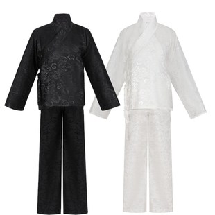 昭华赋汉服中衣中裤 内搭里衣可搭配道袍圆领袍男女暗纹黑白色 直袖