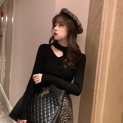 时尚心机打底衫女装秋季2020新款洋气露锁骨紧身上衣内搭针织毛衣