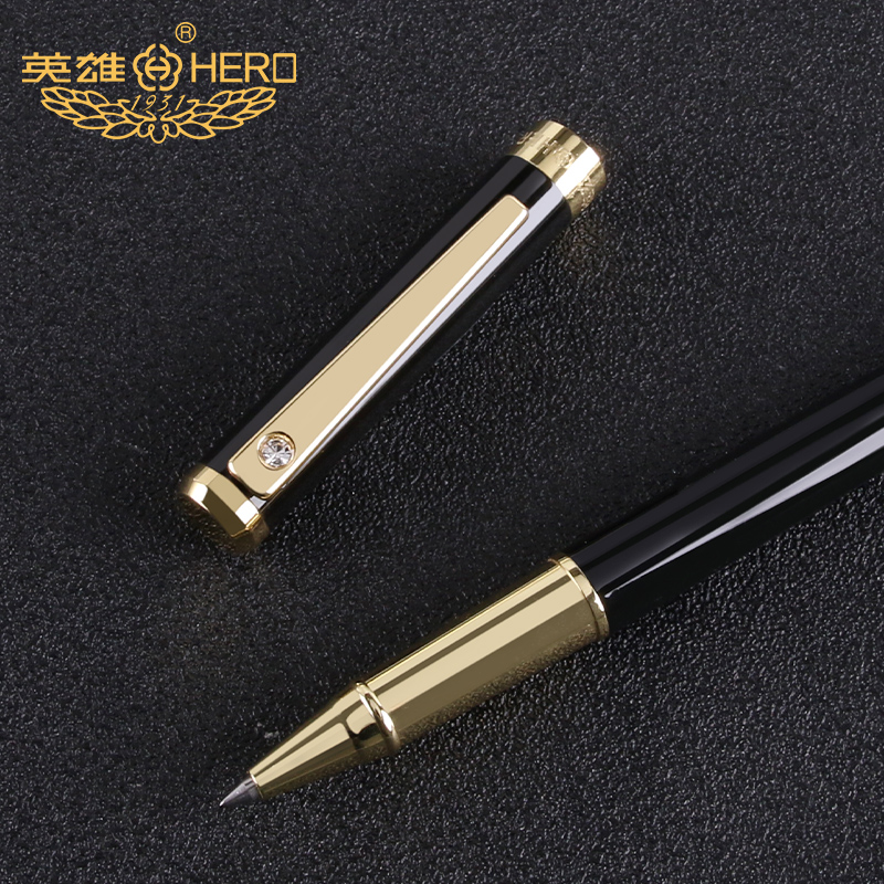 免费刻字英雄A06金属杆中性笔黑色水笔金属水笔开单笔宝珠刻字广