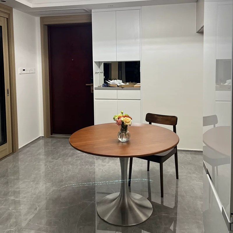 中古风家用白蜡木餐桌樱桃木板黄杨实木小户型郁金香红橡木圆形桌