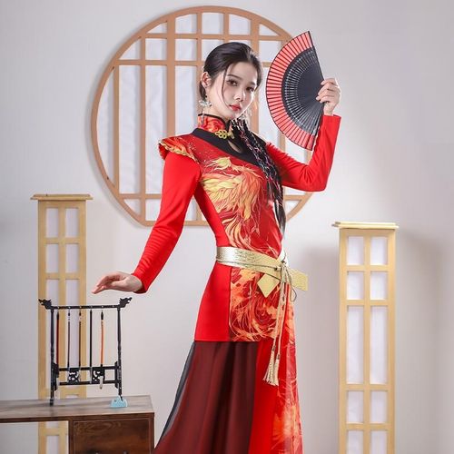 中国风爵士演出服新款打鼓服红色女团国潮风舞台装打歌服古风舞蹈