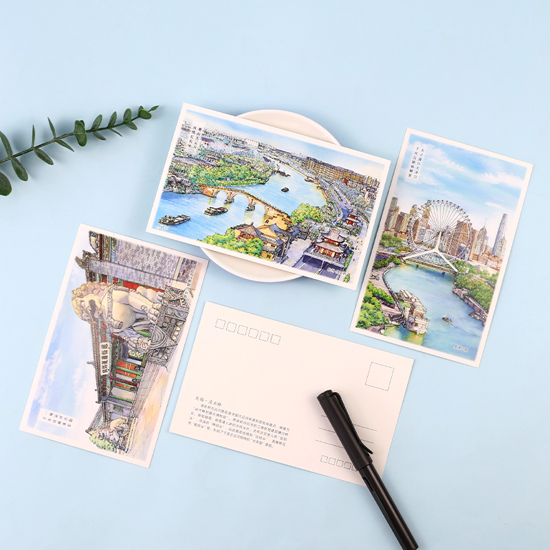 千年运河手绘明信片祝福语创意耶诞节留言小卡片旅游纪念品