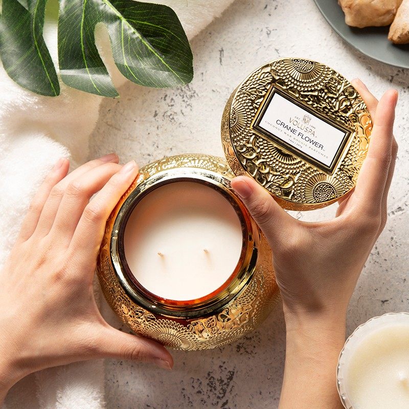 Voluspa浮雕茶碗 香薰蜡烛杯家用无烟安神助眠椰子蜡卧室香氛摆件