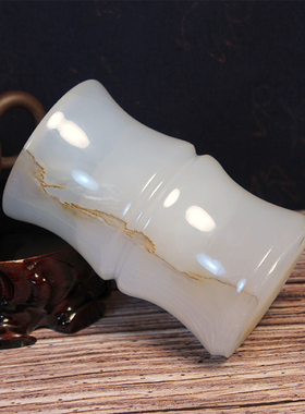 天然玉石笔筒竹节筒装饰摆件 客厅书房办公室小花瓶装饰送礼佳品