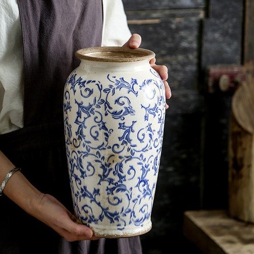 新中式复古青花瓷花瓶电视柜玄关书架陶瓷园艺插花家居装饰品摆件