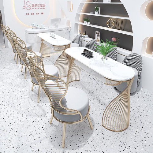 中闽芸尚网红北欧美甲桌椅套装单双三人美容美甲台全套岩板修甲桌