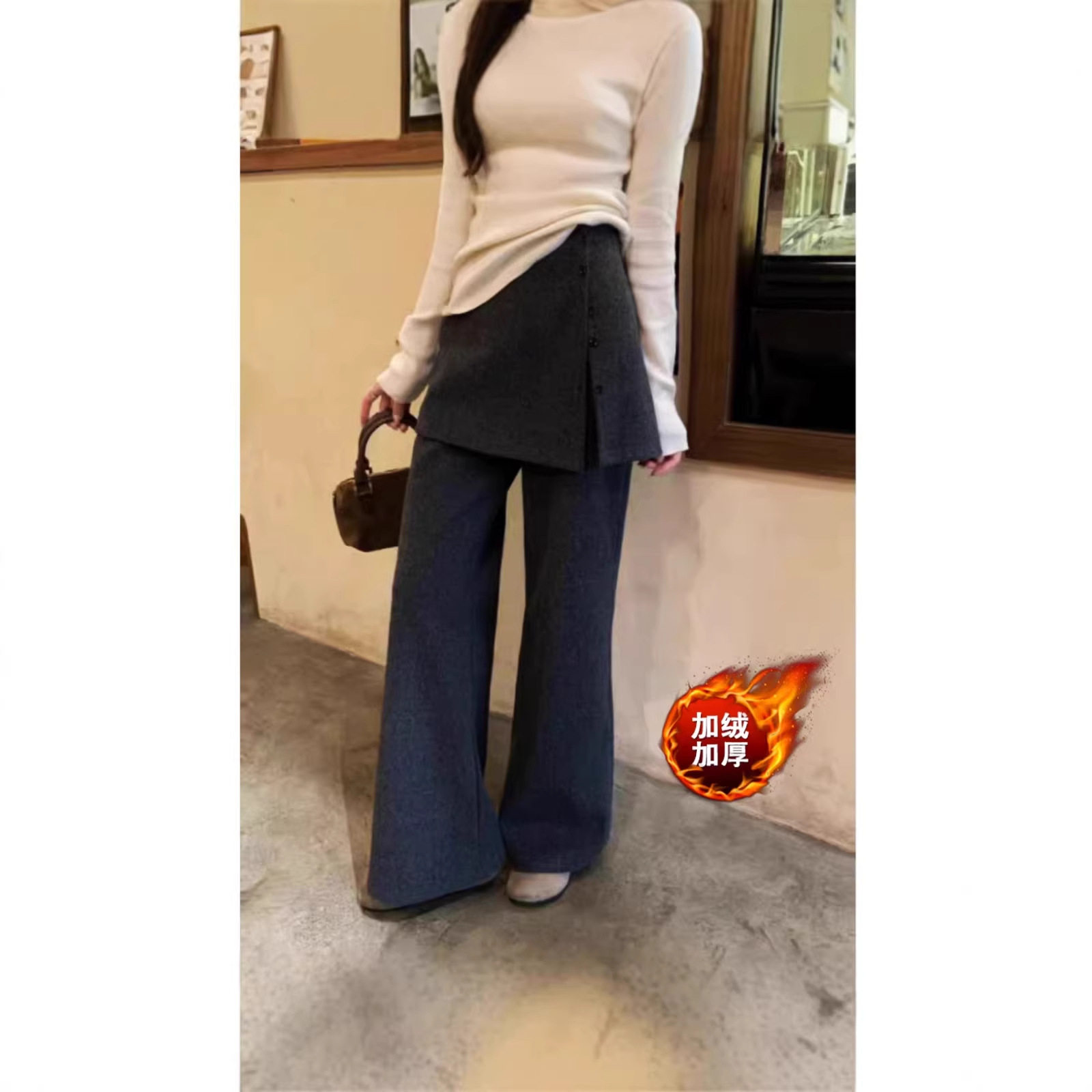 【我们俩】可拆卸屁帘加绒休闲裤女秋冬新款胖mm垂感灰色阔腿裤,女装/女士精品,大码裤装,淘宝优惠券,粉丝福利购,淘宝优惠卷