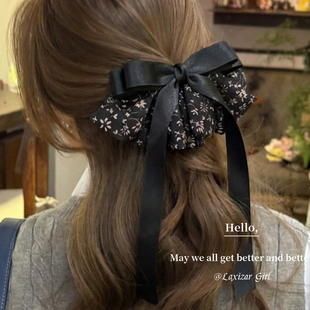 韩版碎花蝴蝶结弹簧夹一字夹半扎后脑勺发卡2026新款夹子头饰发夹