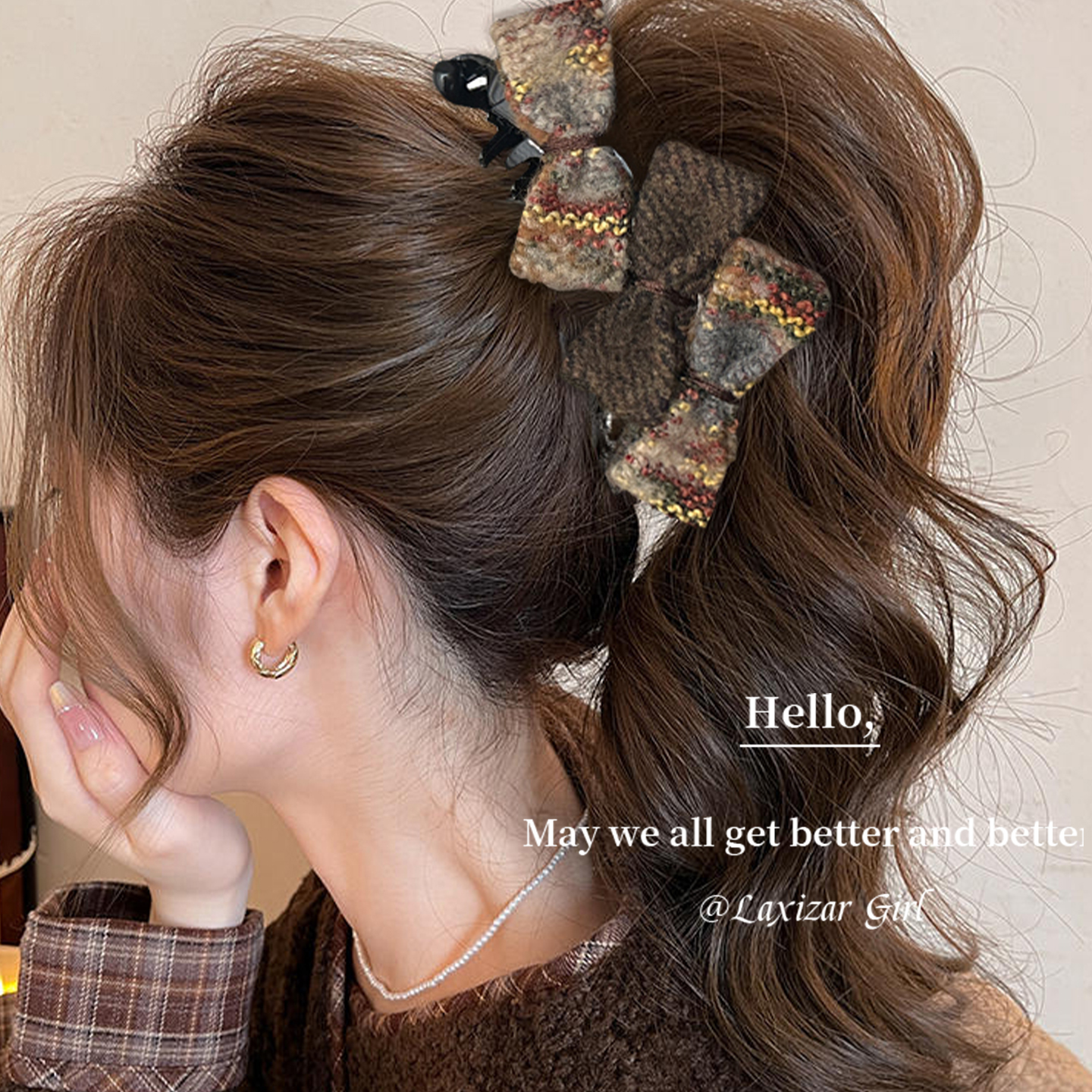 韩版大号毛呢蝴蝶结香蕉夹竖夹女