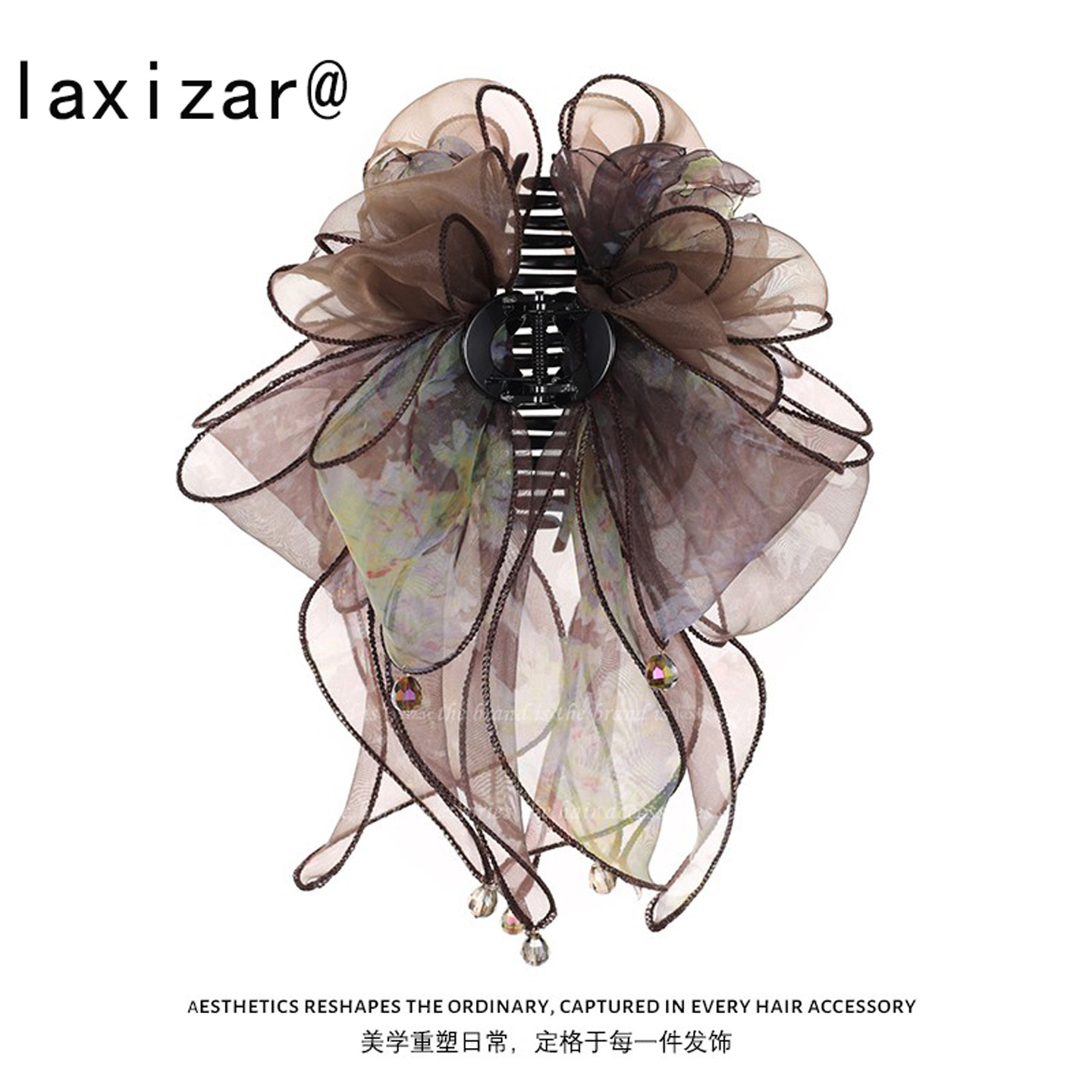 复古欧根纱花朵抓夹发夹女后脑勺网纱裙摆飘带发饰夹子发卡高级感