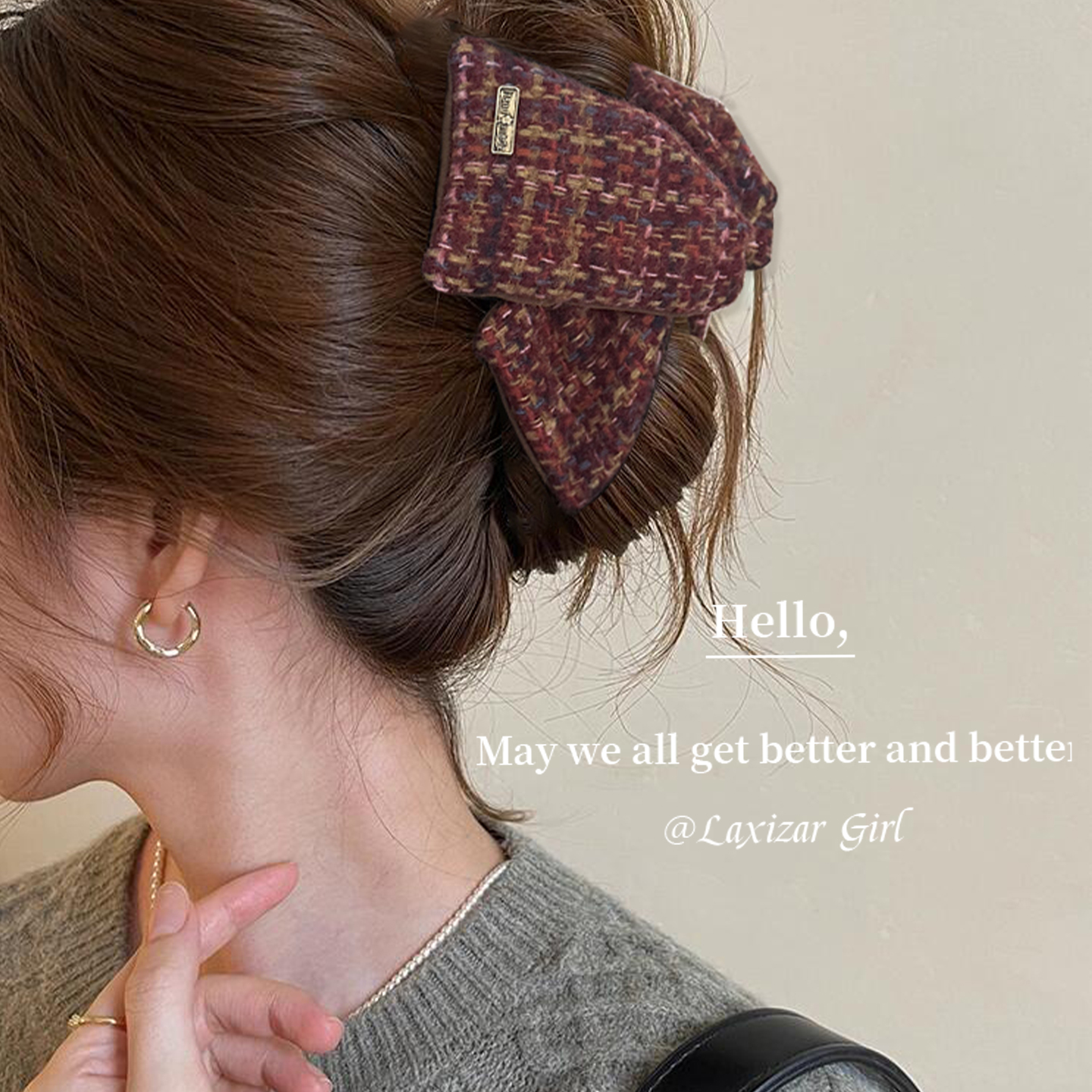 韩版毛呢纹格三角抓夹时尚发卡女