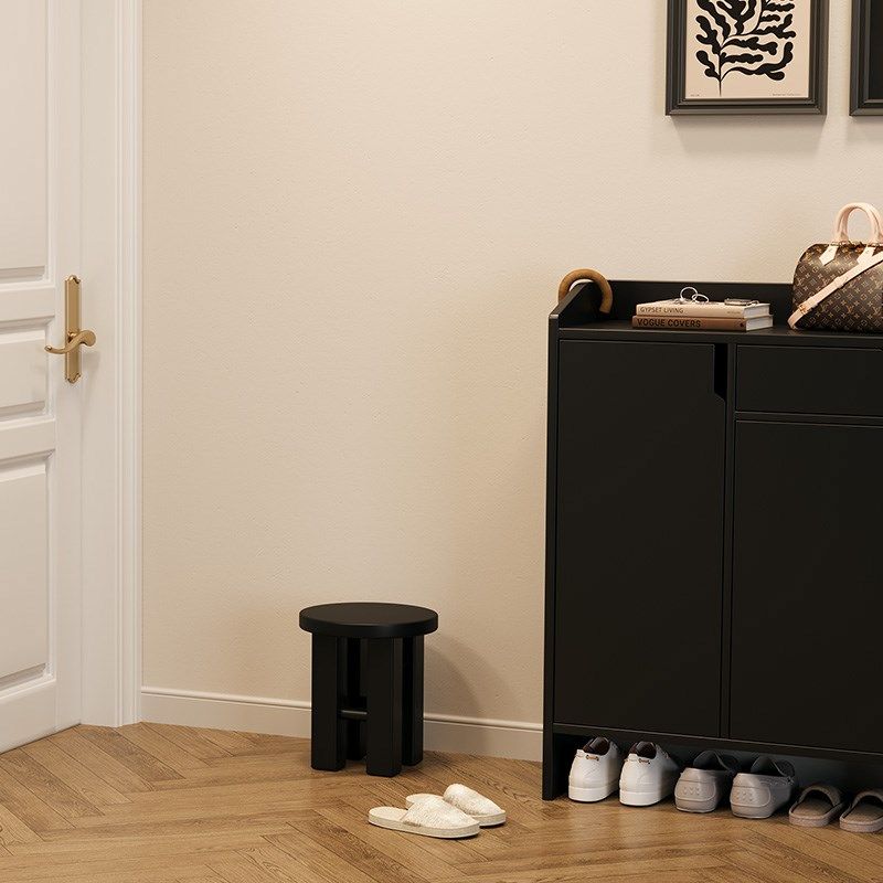 黑色矮凳实木小圆凳加粗脚踏大人成人进门换鞋凳客厅家用小方凳子