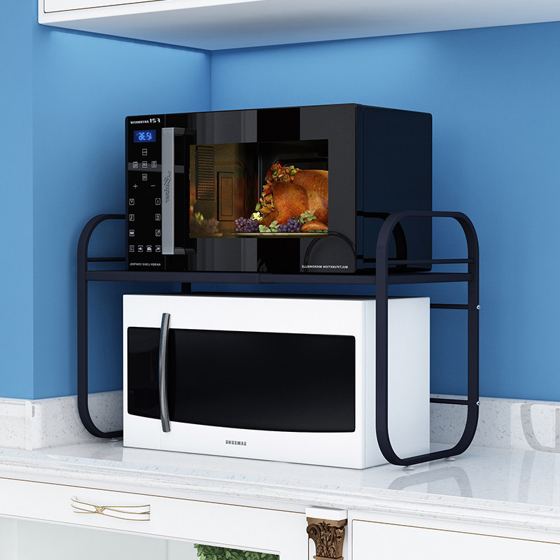 白色厨房置物架2层微波炉烤箱架子两层烧水壶收纳柜伸缩桌面北欧