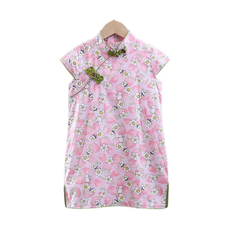 儿童旗袍夏季短袖改良女童唐装连衣裙中国风古筝礼服宝宝表演纯棉