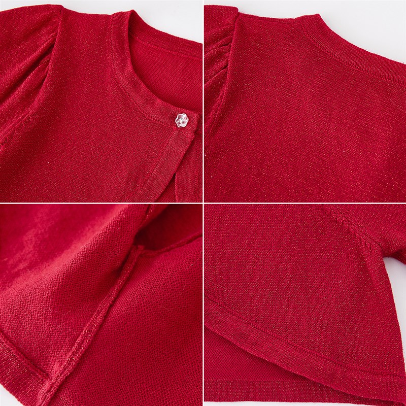 女童毛衣外搭开衫春秋礼服宝宝公主连衣裙针织红色短款小披肩外套