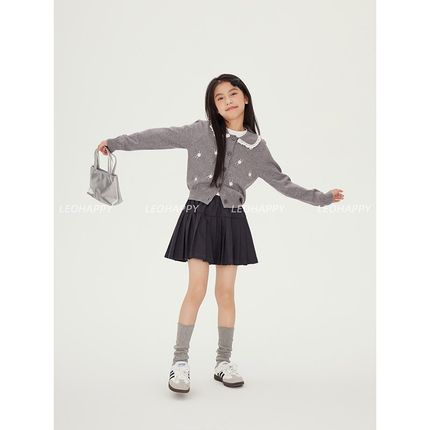 LEOHAPPY女童半身裙裤春秋款儿童斜纹A字百褶短裙中大童洋气裙子