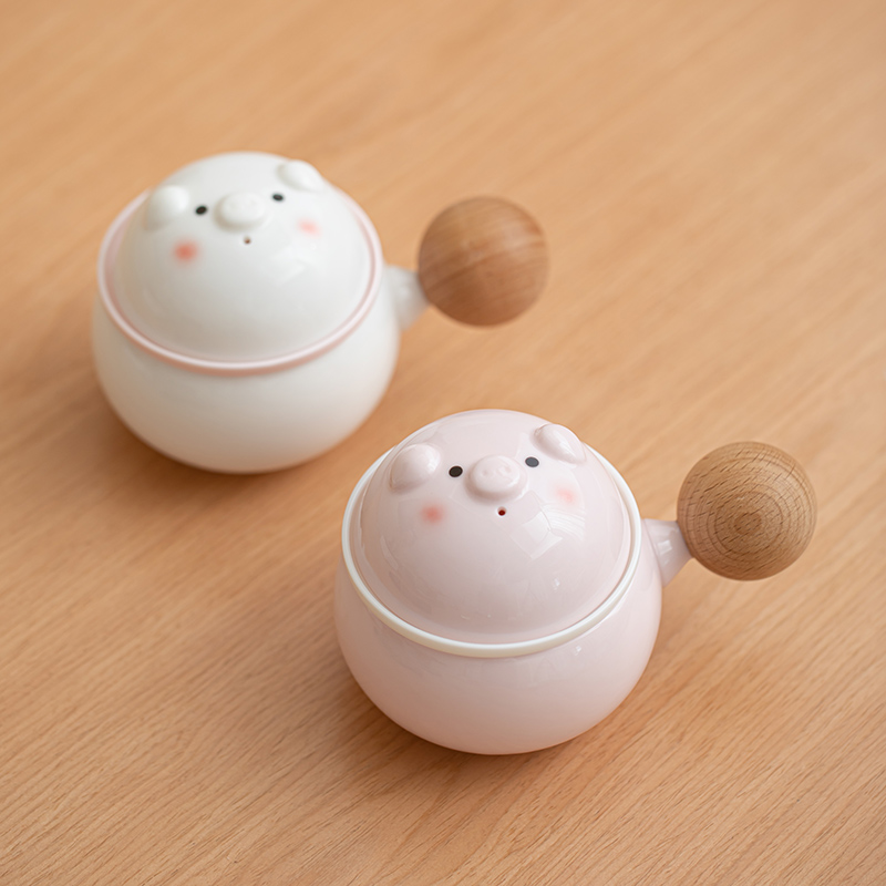 可爱猪猪过滤水杯陶瓷茶水分离带盖子创意女士办公室泡茶杯子礼盒