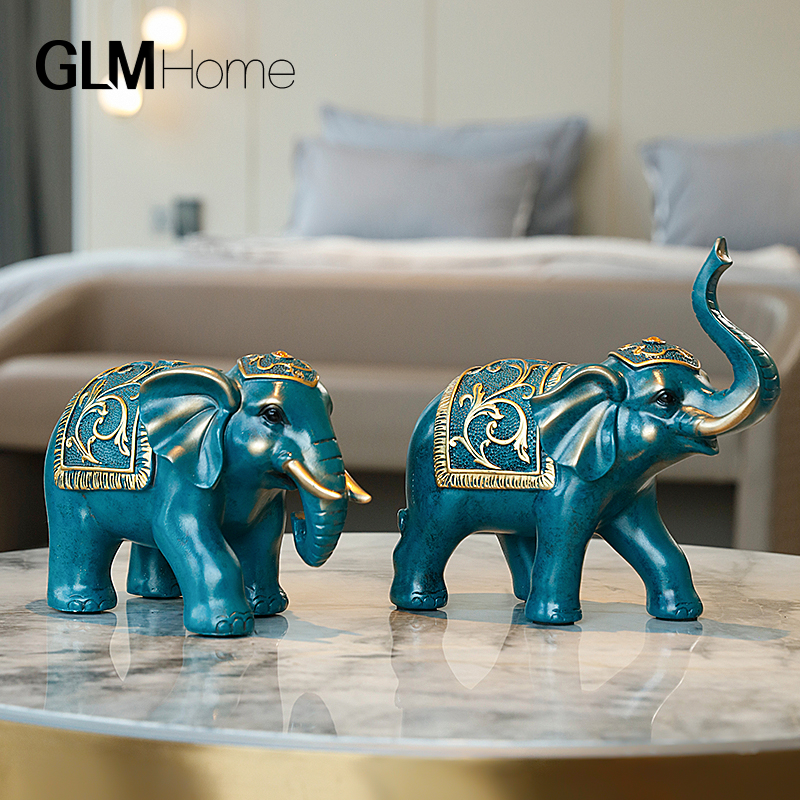 招财大象摆件一对高档创意家居玄关办公室桌面酒柜客厅装饰品摆设