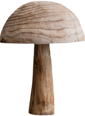 创意实木蘑菇落地摆件样板房软装木质摆设侘寂风复古民宿庭院造景