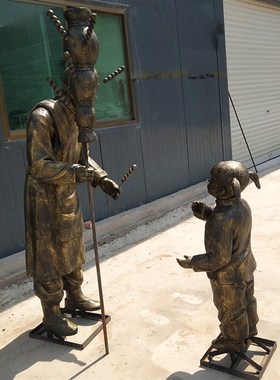 定制玻璃钢仿铜市井人物雕塑冰糖葫芦雕像户外民俗主题步行街摆件