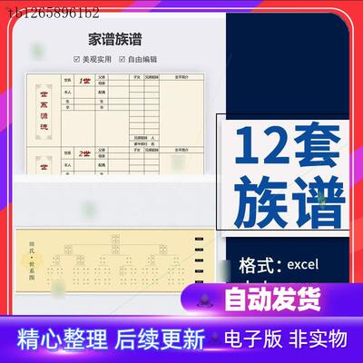家族族谱图表电子模板excel表格父系母系古风田氏宝塔式世系图